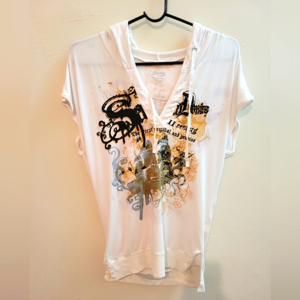 Anama Vintage Graphic T-shirt with Hood Punk Goth Rock summer beach